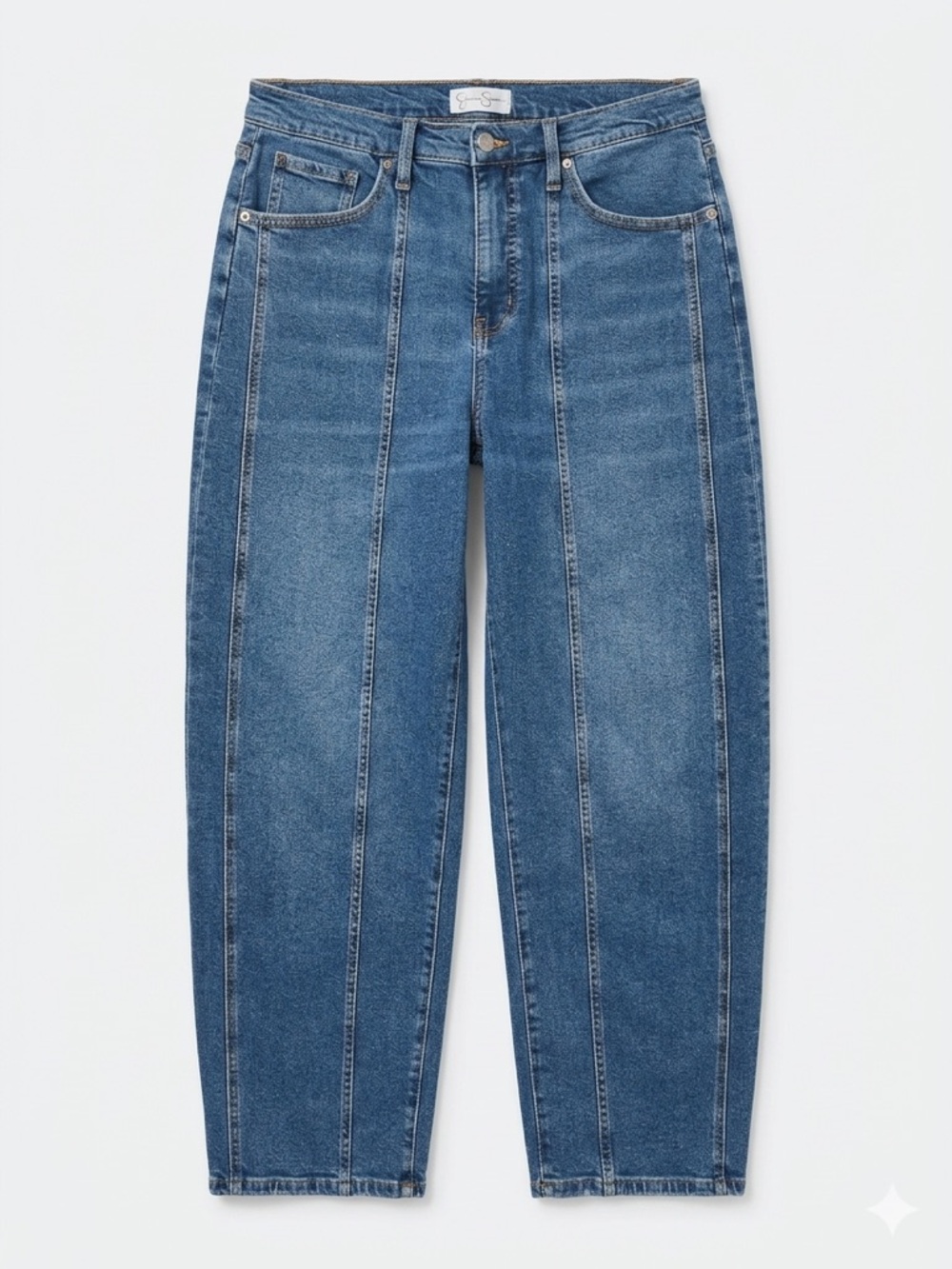 Jessica Simpson Myrtle Barrel Leg Jeans Medium Wash Seam Detail High Rise Sz 10 - Picture 2 of 9